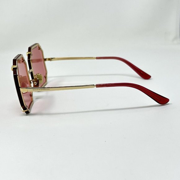 Dolce Gabbana Octagon Sunglasses DG 2216 02/84  55[] 20 Red Lenses Gold Hardware - Picture 9 of 16